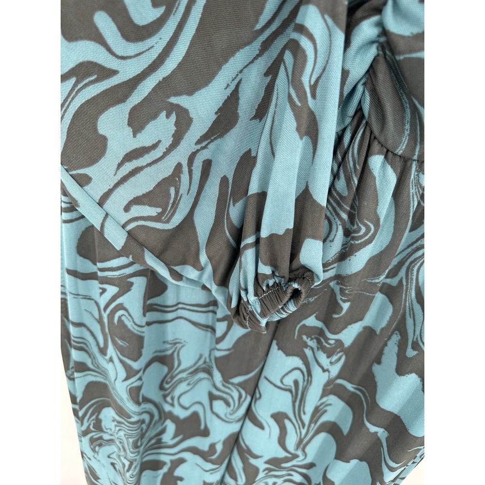 Ava‎ & Viv Womens 1X Blue Marbled Maxi Dress Ruched V Neck Long Sleeve Plus - Picture 6 of 11